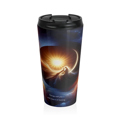 "Celestial Embrace: The Fusion of Sun and Moon" - The Alien Stainless Steel Travel Mug