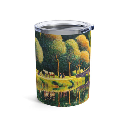 "Tranquil Sunset: A Pointillism Landscape" - The Alien Tumbler 10oz Pointillism