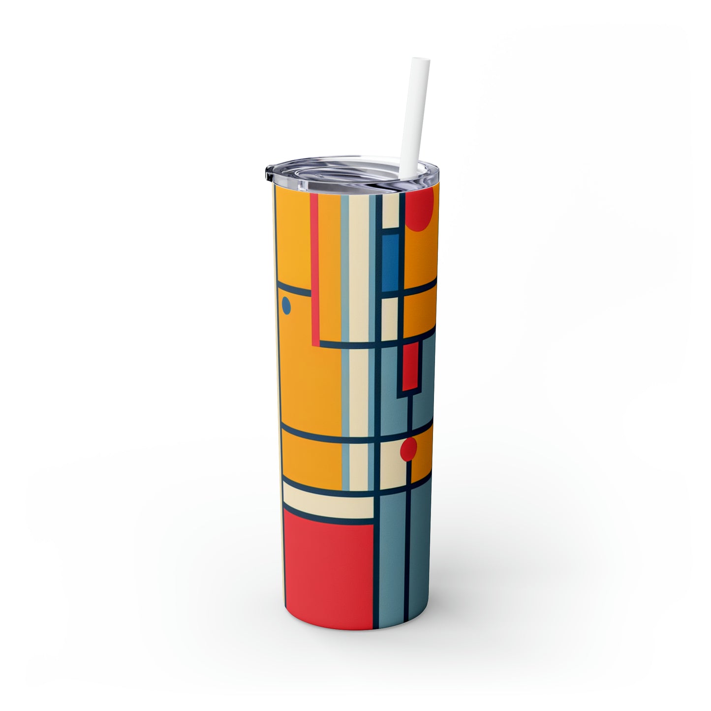 "De Stijl Grid: A Minimalist Color Composition" - The Alien Maars® Skinny Tumbler with Straw 20oz De Stijl