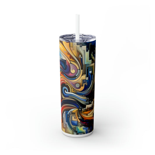 "Serene Blue: Abstract Art with Geometric Shapes" - The Alien Maars® Skinny Tumbler with Straw 20oz Abstract Art