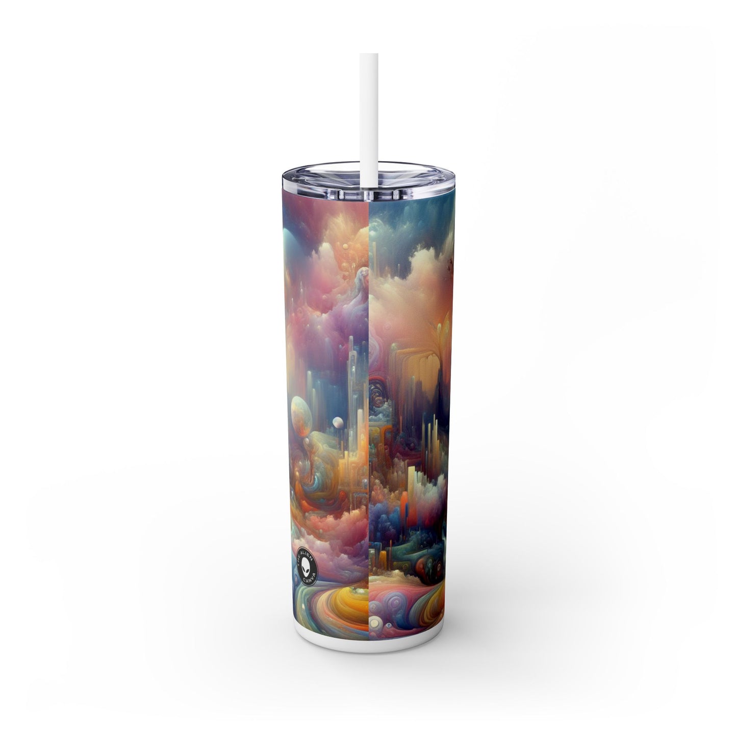 "Dreamscape Delights: A Surreal Painting" - The Alien Maars® Skinny Tumbler with Straw 20oz