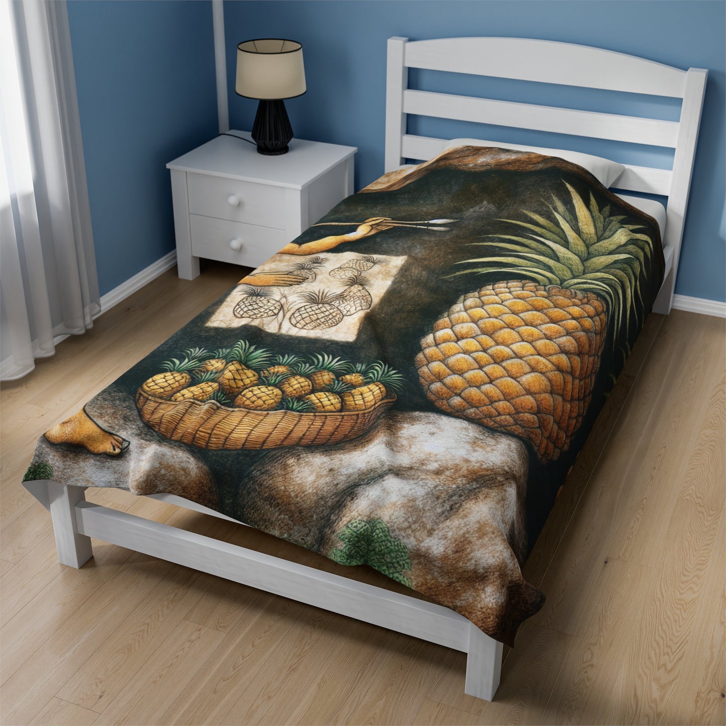 "Pineapple Harvest" - The Alien Velveteen Plush Blanket Cave Painting Style