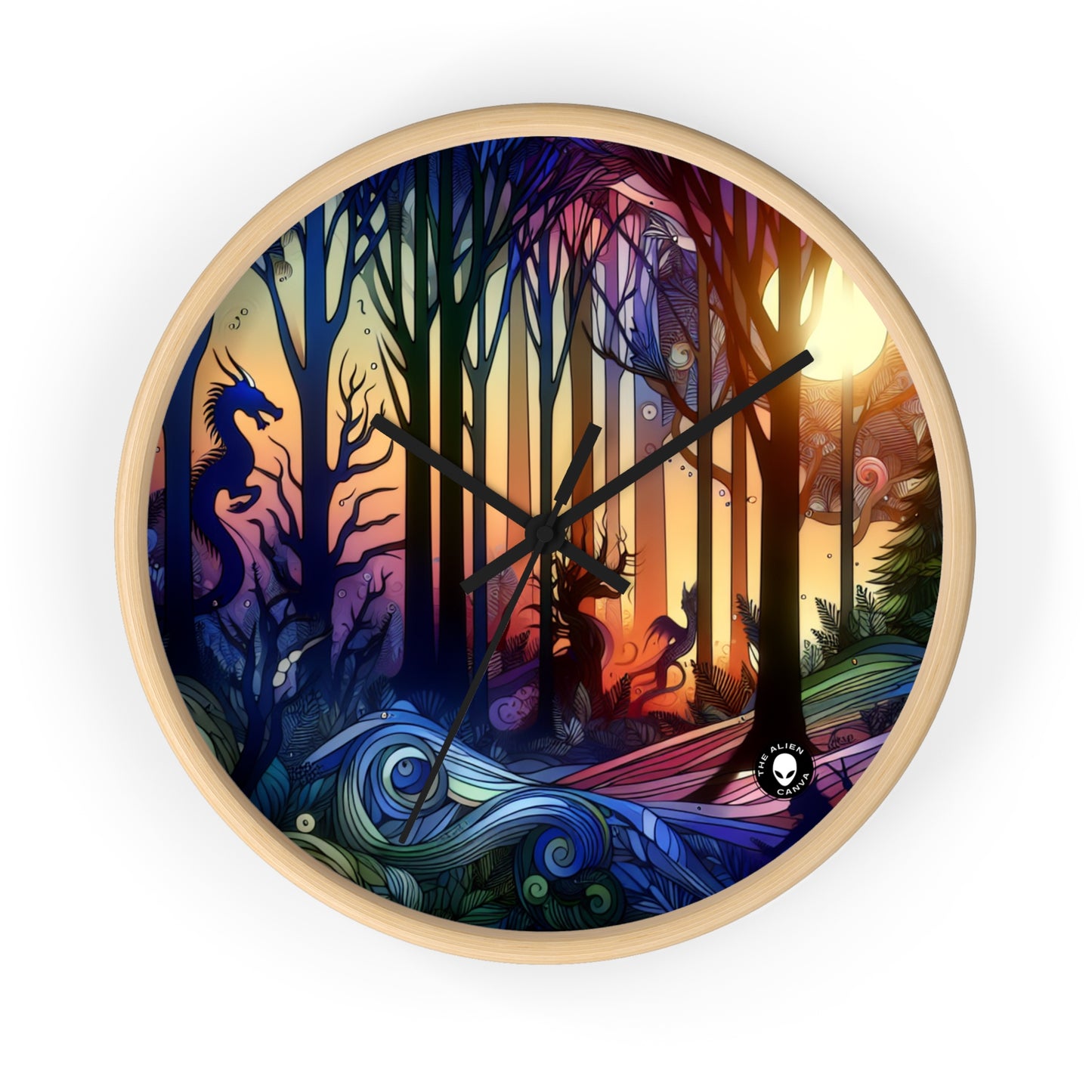 "Mystical Twilight: Creatures in the Forest" - The Alien Wall Clock