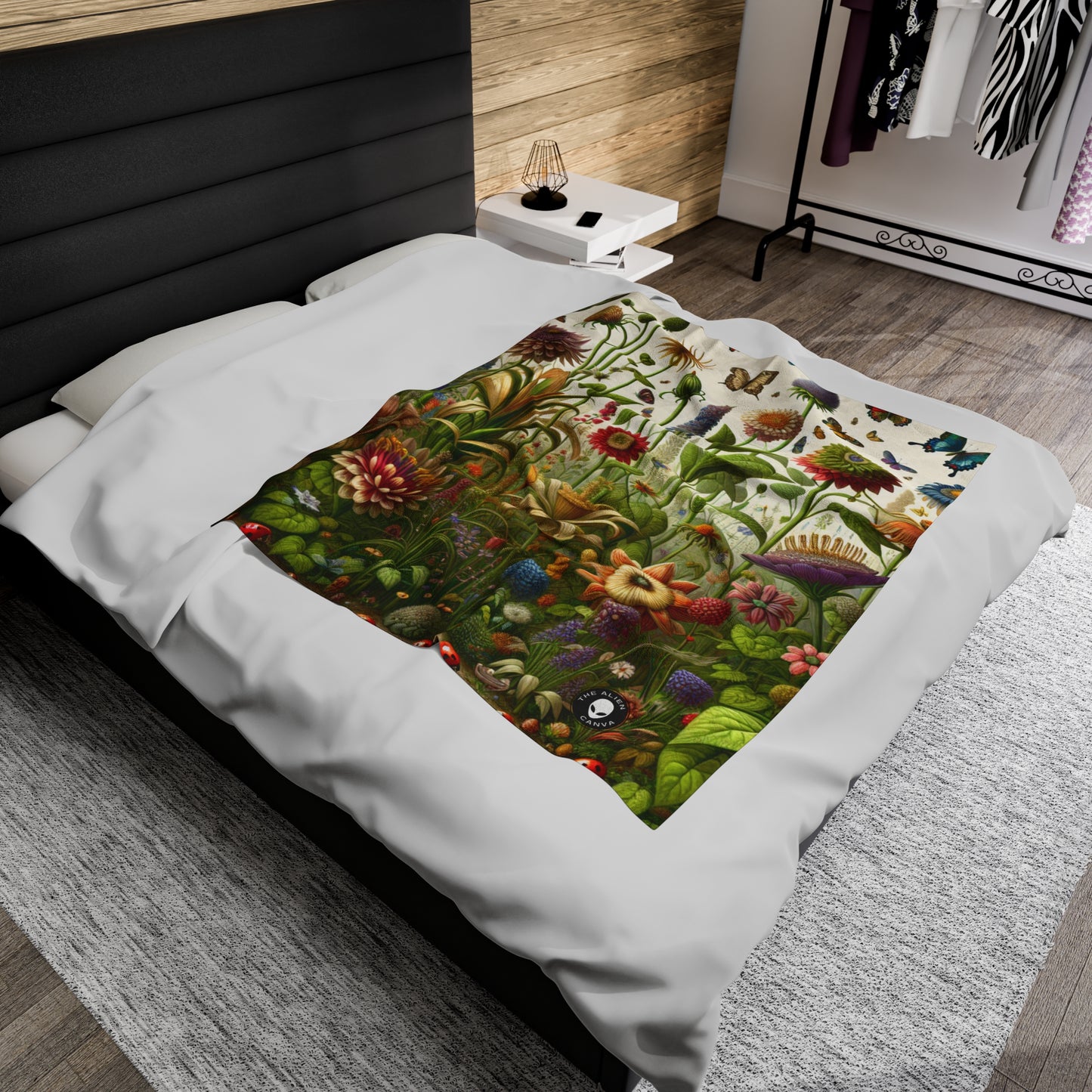 "Enchanted Garden: A Whimsical Scene" - The Alien Velveteen Plush Blanket