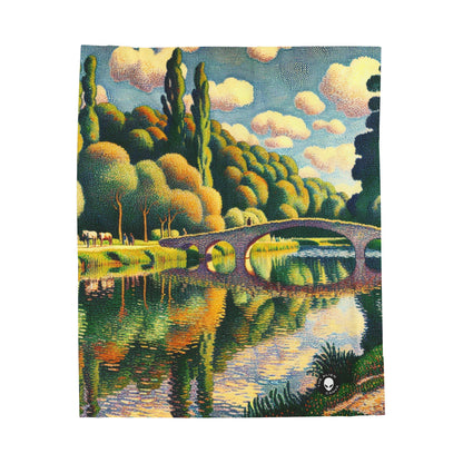 "Tranquil Sunset: A Pointillism Landscape" - The Alien Velveteen Plush Blanket Pointillism