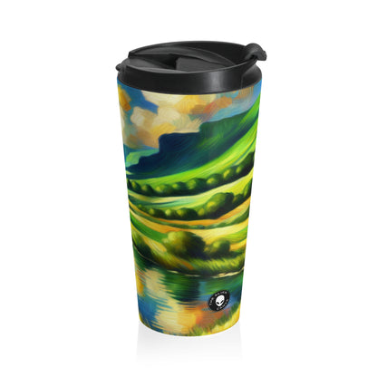 "Serenity at Sunset: An Impressionistic Meadow" - The Alien Stainless Steel Travel Mug Impressionism