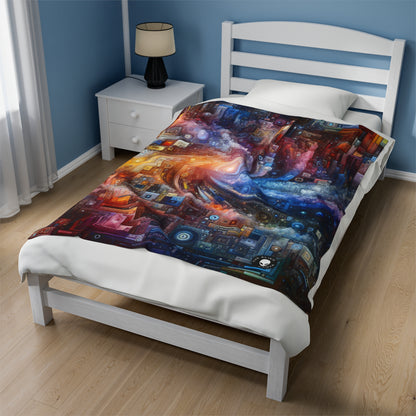 "Futuristic City Nights: A Dazzling Metropolis of Innovation and Imagination" - The Alien Velveteen Plush Blanket Digital Art