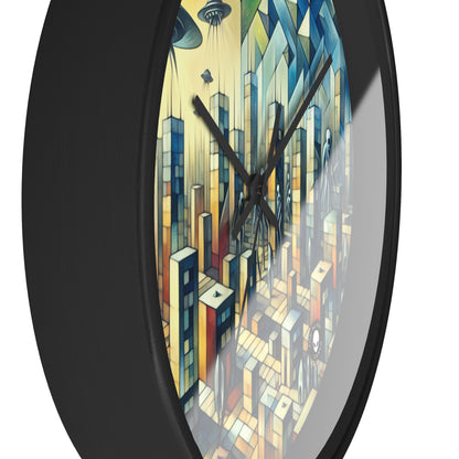 "Cubisme dans une ville futuriste envahie par des extraterrestres". - The Alien Wall Clock Une ville futuriste envahie par des extraterrestres dans un style artistique cubiste