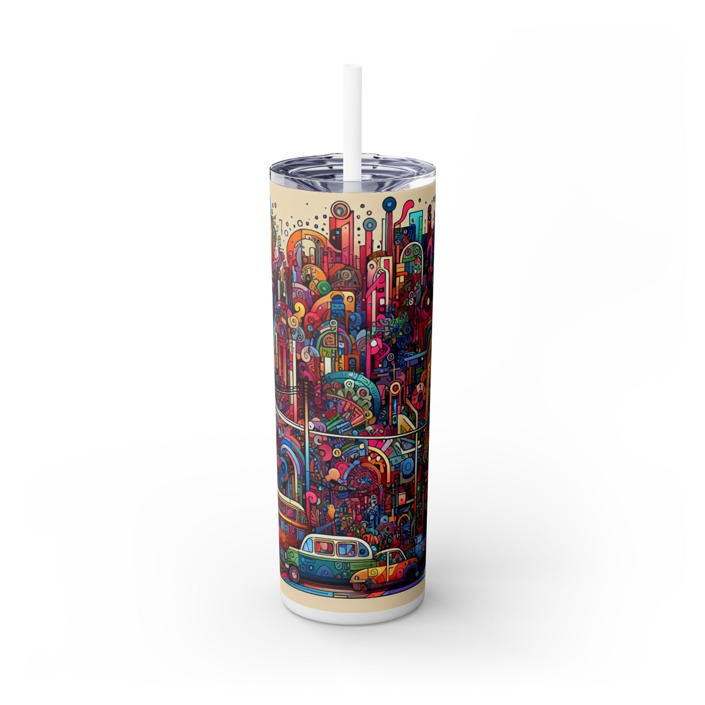 "Unity in Diversity: A Graffiti Mural of the Animal Kingdom" - The Alien Maars® Skinny Tumbler with Straw 20oz Graffiti Art