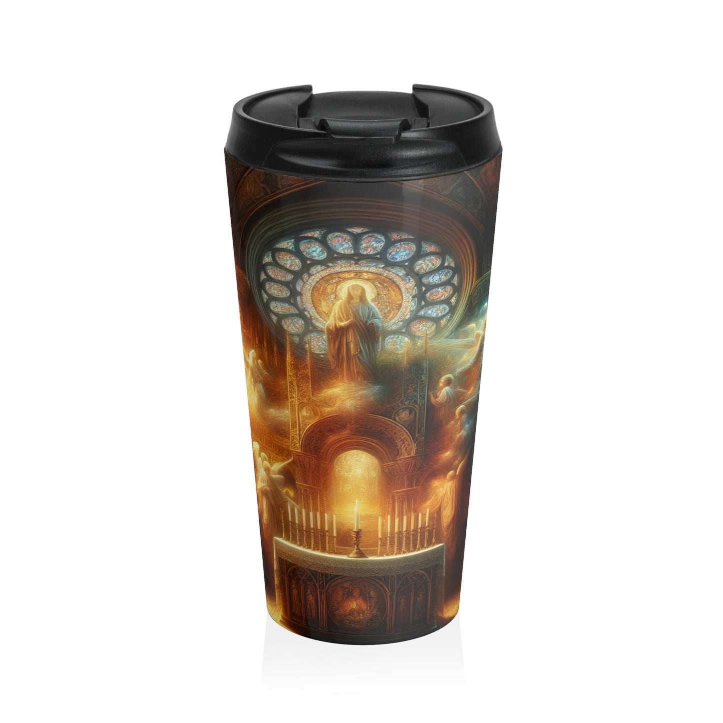 "Armonía de la fe: Unidad divina" - Taza de viaje de acero inoxidable The Alien Arte religioso