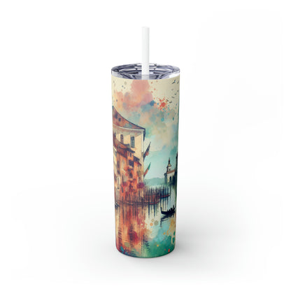 Costa Tranquila: Una serena pintura de acuarela al atardecer - The Alien Maars® Vaso delgado con pajita 20 oz Pintura de acuarela