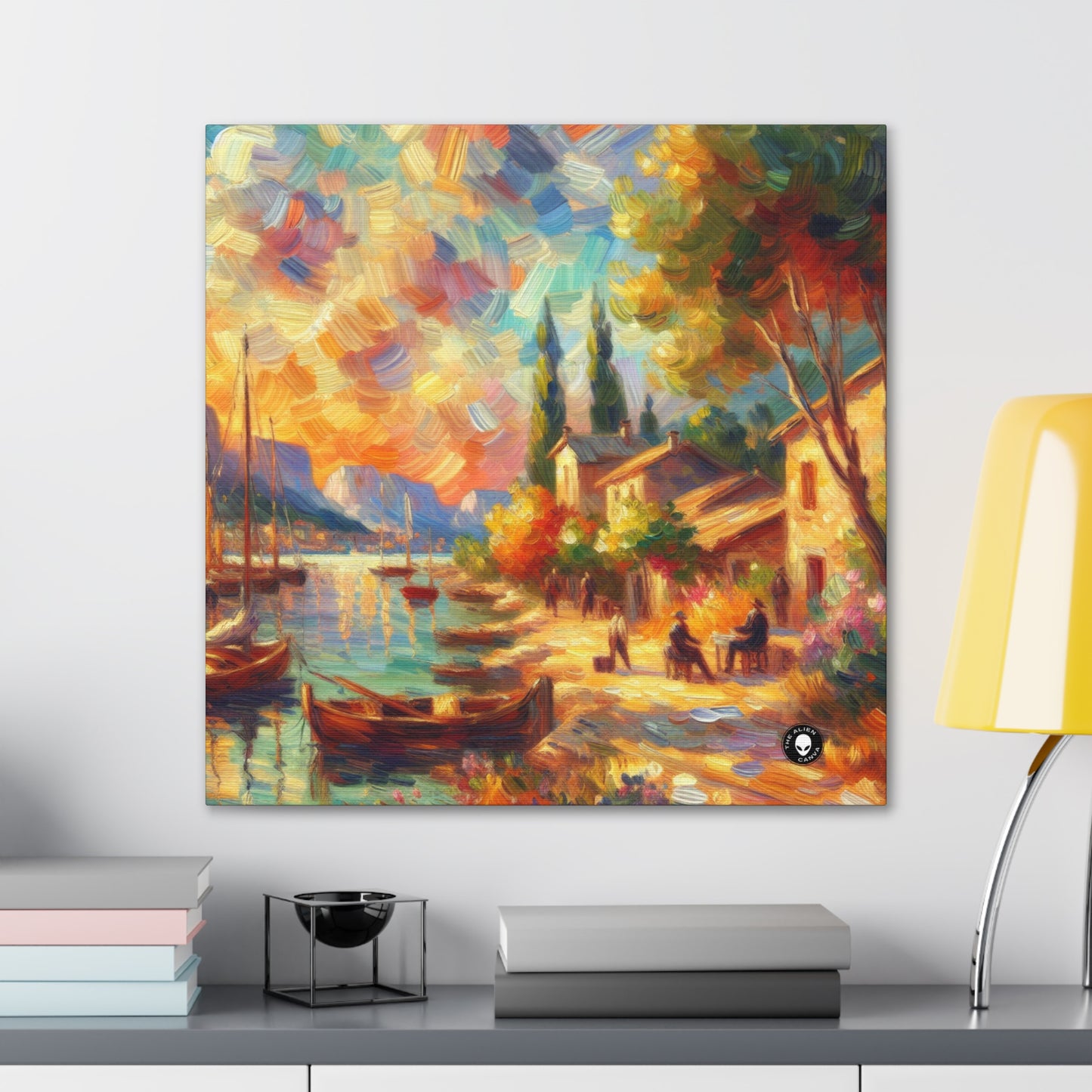 Anochecer dorado: un sereno paseo impresionista junto al agua - The Alien Canva Impressionism