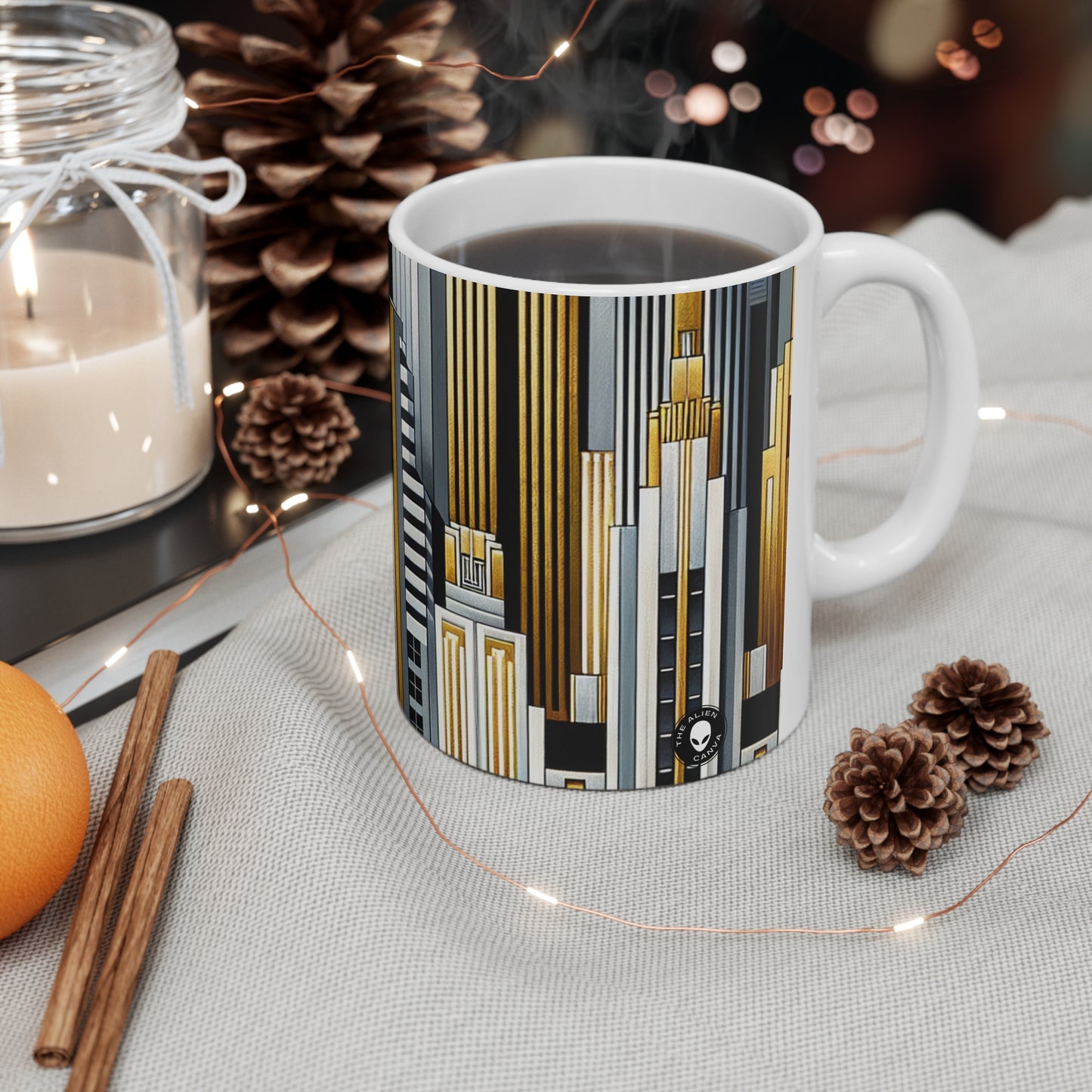 "Artistic Deco Dreamscape" - Mug en céramique Alien 11oz Art Déco