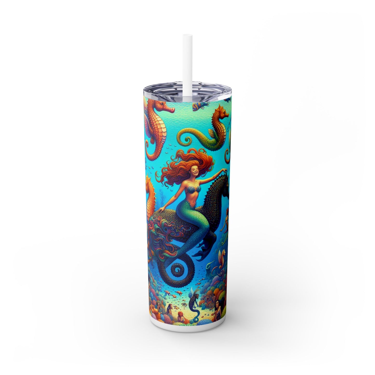 "Seahorse Serenade: Un mágico viaje submarino" - Vaso delgado con pajita de 20 oz de The Alien Maars®