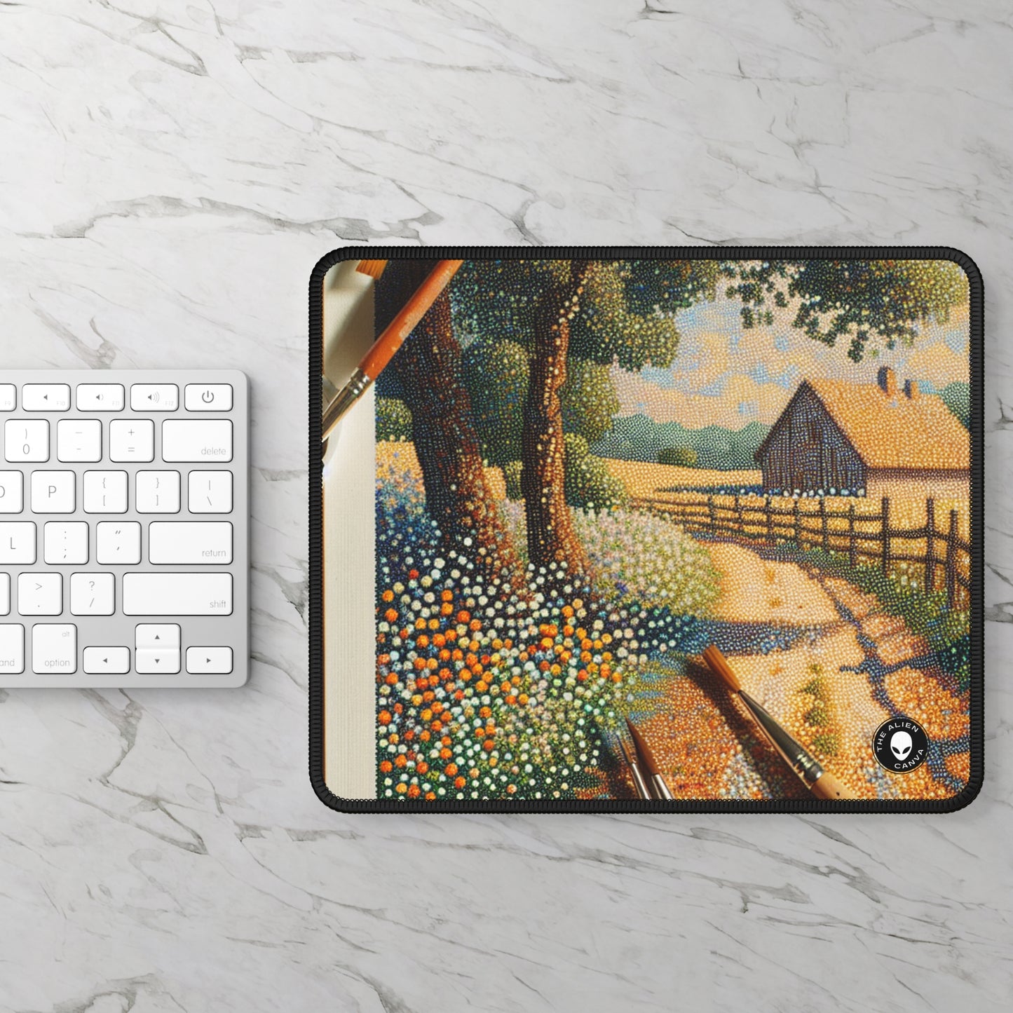 "Autumn Bliss: Pointillism Forest" - The Alien Gaming Mouse Pad Pointillism