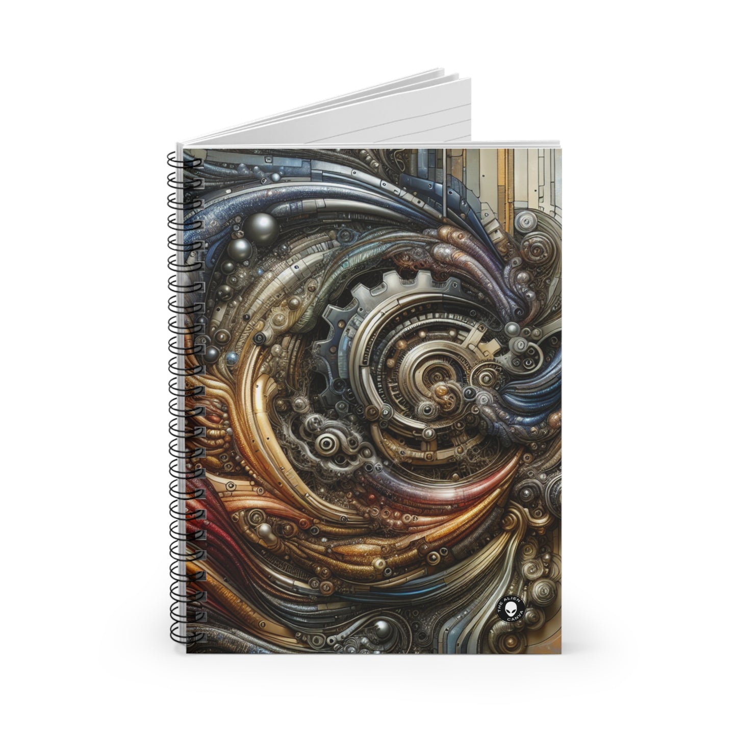 "Bio-Mech Cityscape: Harmonious Fusion" - The Alien Spiral Notebook (Ruled Line) Bio-mechanical Art