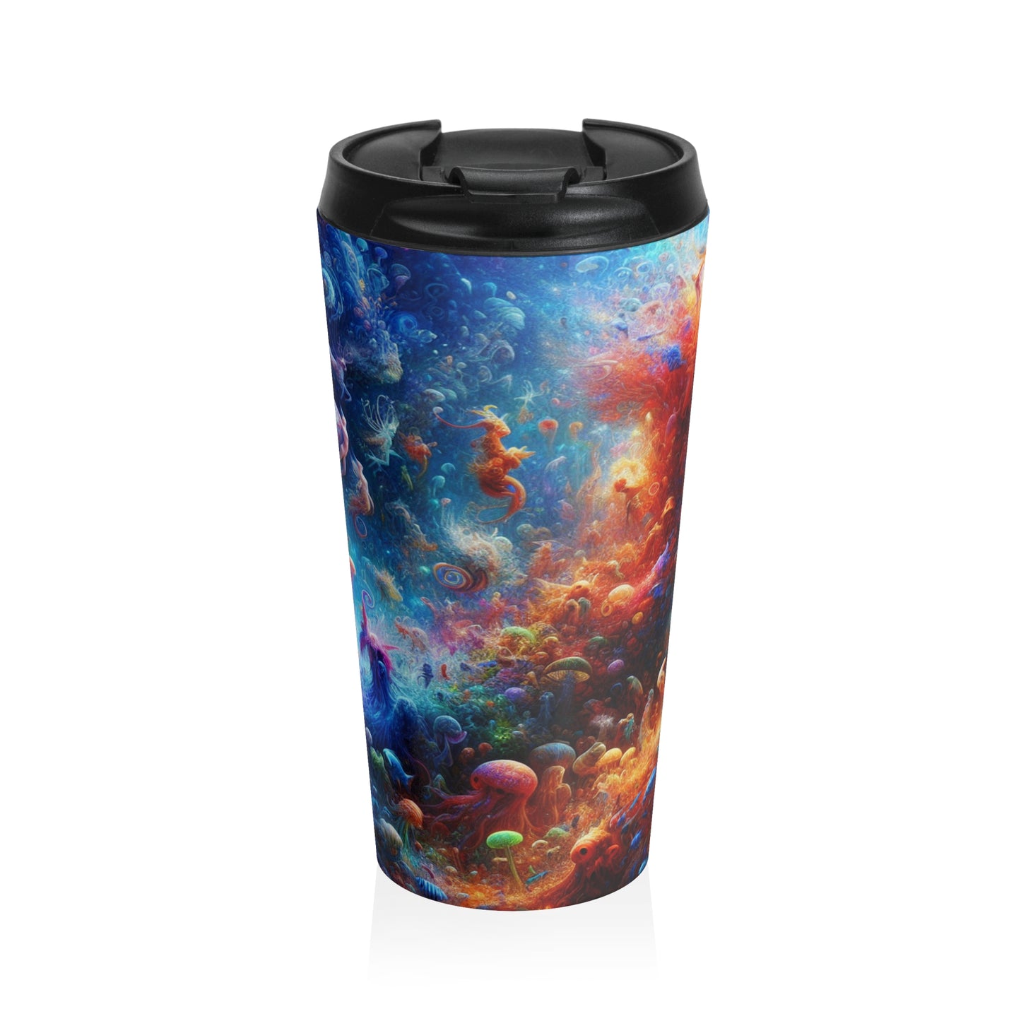 "Fiesta de baile de coral brillante": taza de viaje de acero inoxidable de Alien