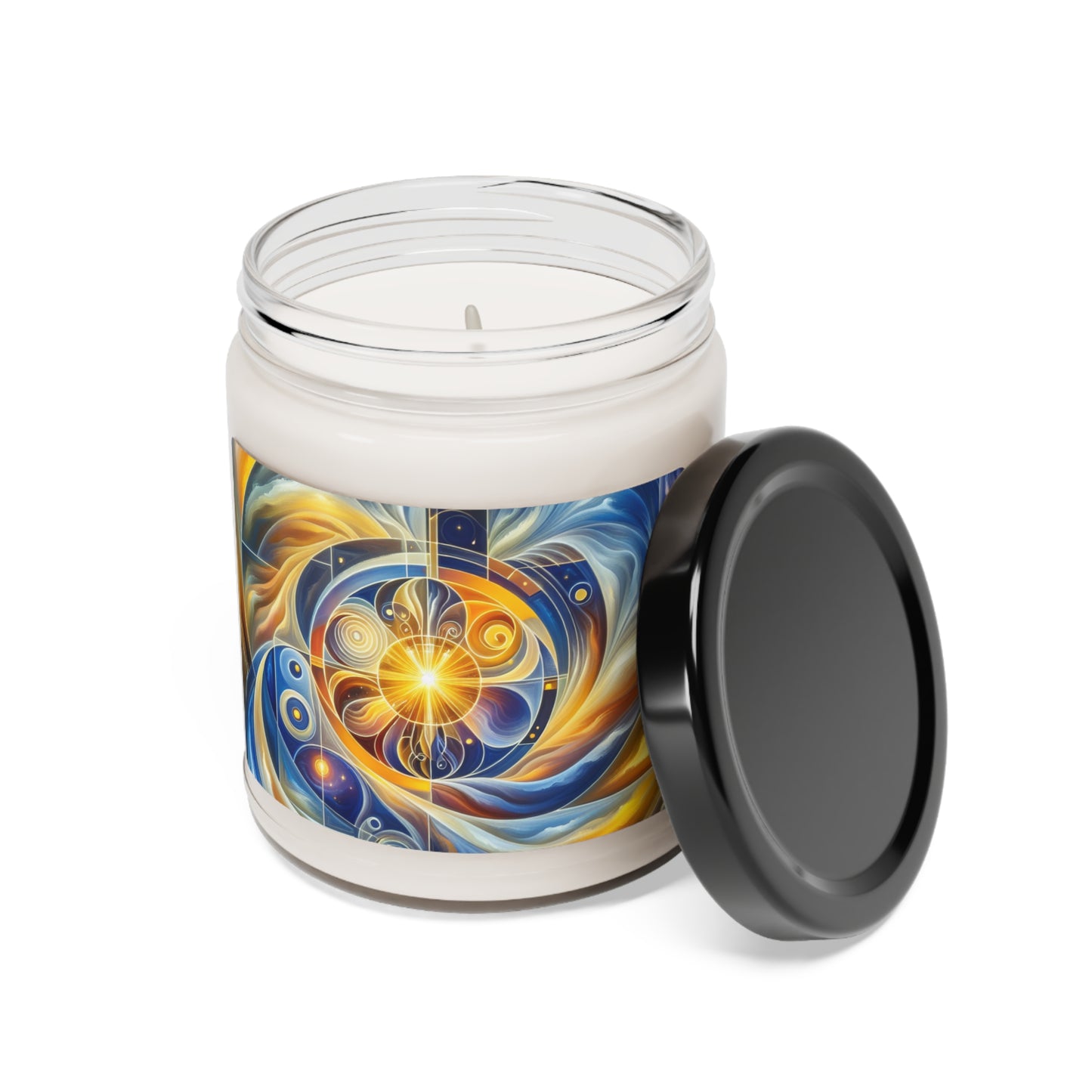 "Ascending Divinity: A Spiritual Awakening in Vibrant Geometry" - The Alien Scented Soy Candle 9oz Religious Art Style