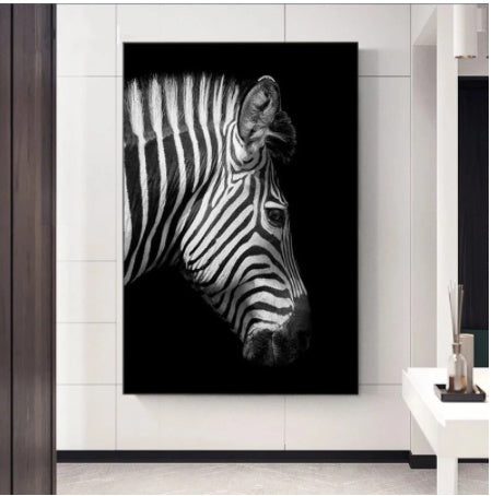 Black And White Animal Zebra Wall Art Canvas Painting Wall Poster Living Room Decor