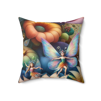 "Enchanted Garden: Where Fairies Dance"- The Alien Spun Polyester Square Pillow