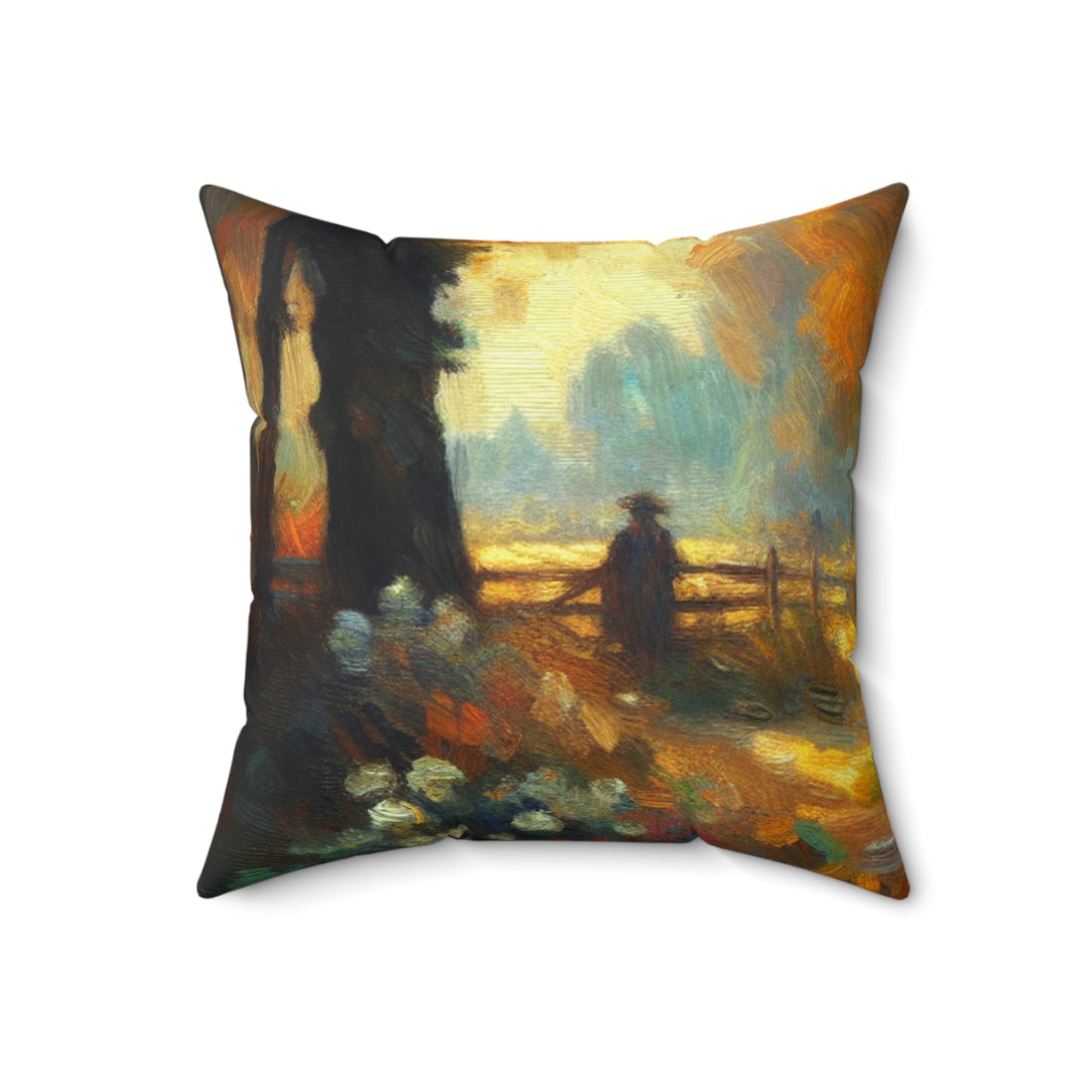 « Sunset Serenity : Peinture de jardin impressionniste » - L’oreiller carré en polyester filé Alien Impressionnisme