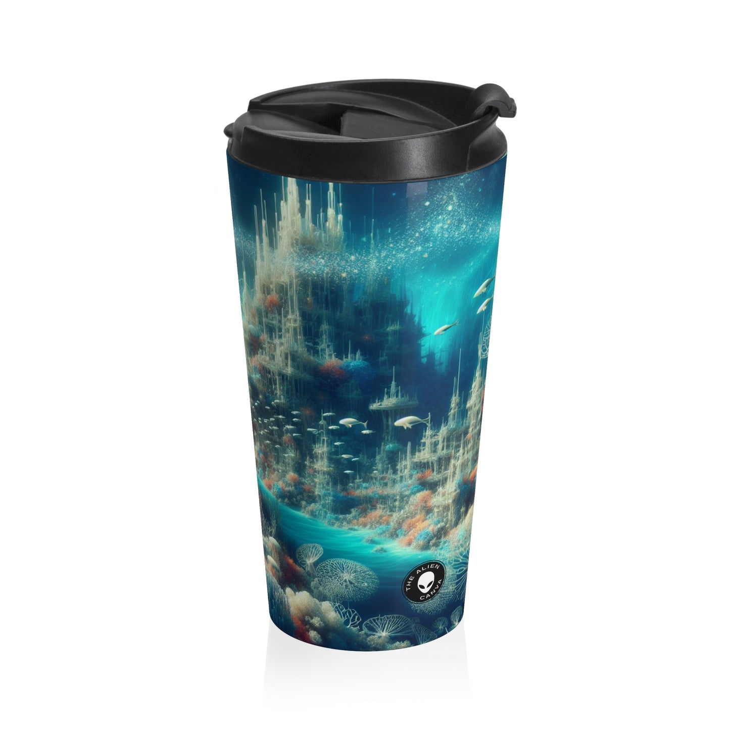 "Paisaje onírico de las profundidades marinas": taza de viaje de acero inoxidable de The Alien