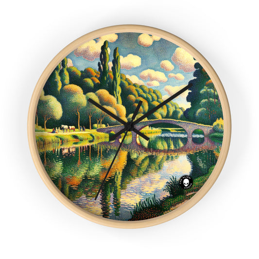 "Tranquil Sunset: A Pointillism Landscape" - The Alien Wall Clock Pointillism