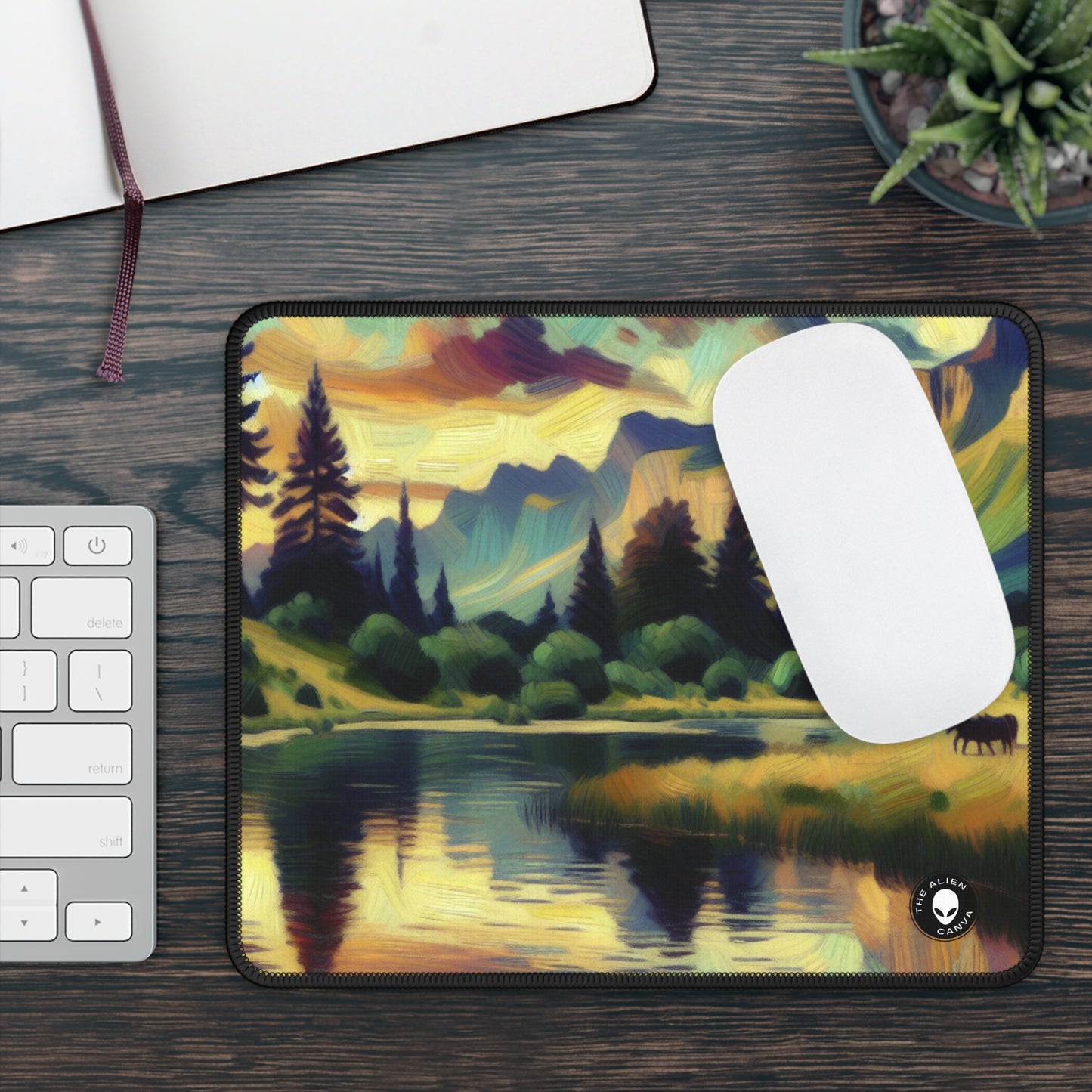 "Dusk in the Countryside: A Vibrant Post-Impressionist Painting" - The Alien Gaming Mouse Pad Post-Impressionism