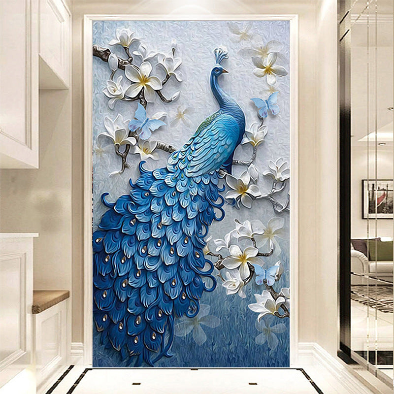 Nouveau 5d diamant peinture pleine de paon bleu porche diamant peinture