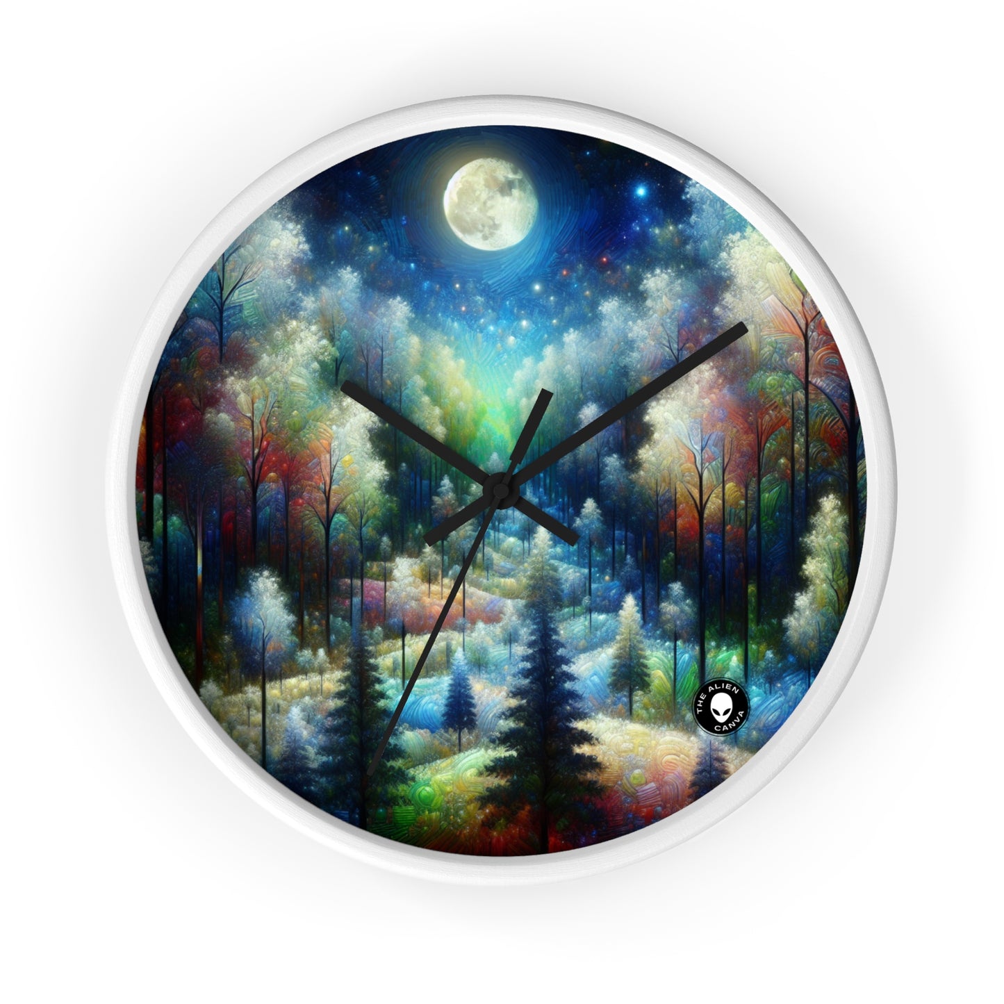 "Enchantement au clair de lune : une forêt vibrante" - L'horloge murale extraterrestre