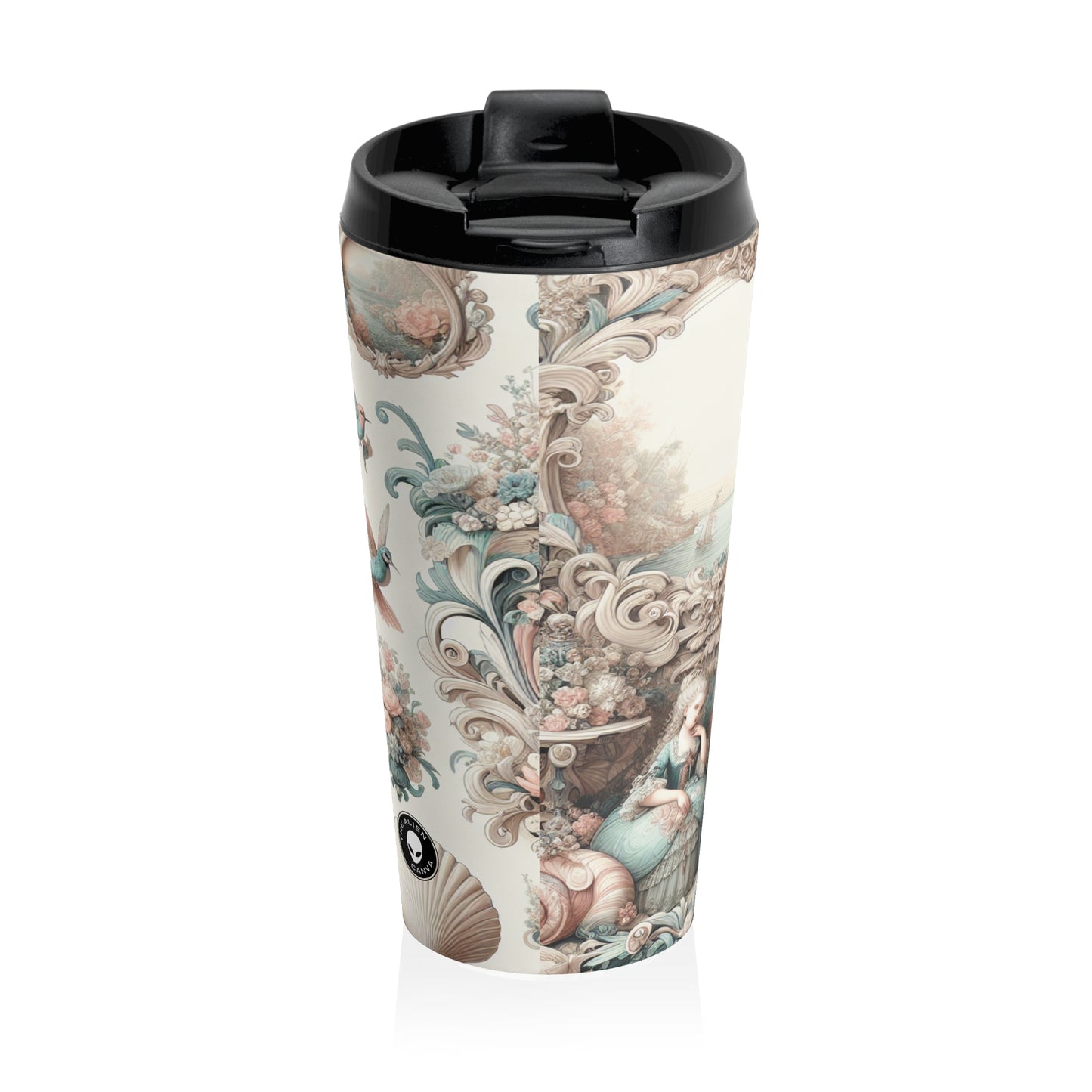 "Enchantement dans les jardins pastel : Rococo Fairy Princess" - The Alien Mug de voyage en acier inoxydable Rococo