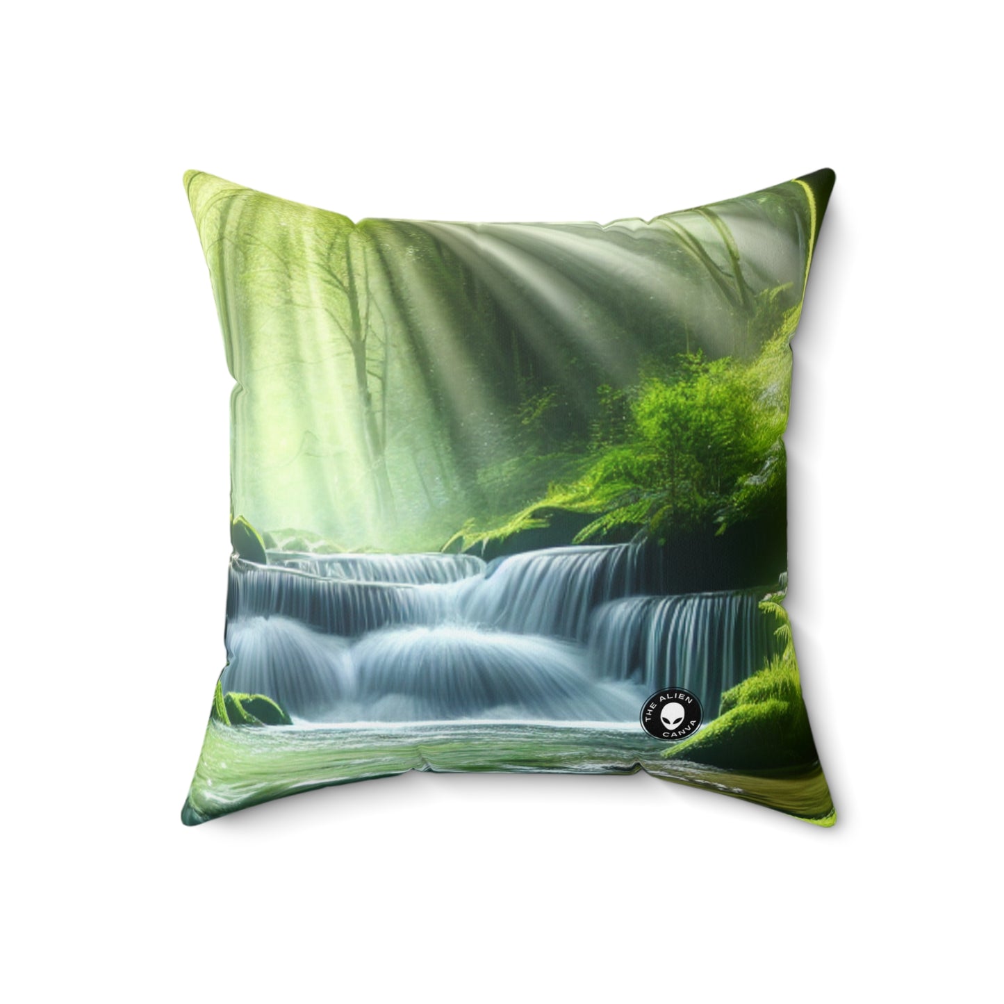 "Enchanting Waterfall Oasis"- The Alien Spun Polyester Square Pillow