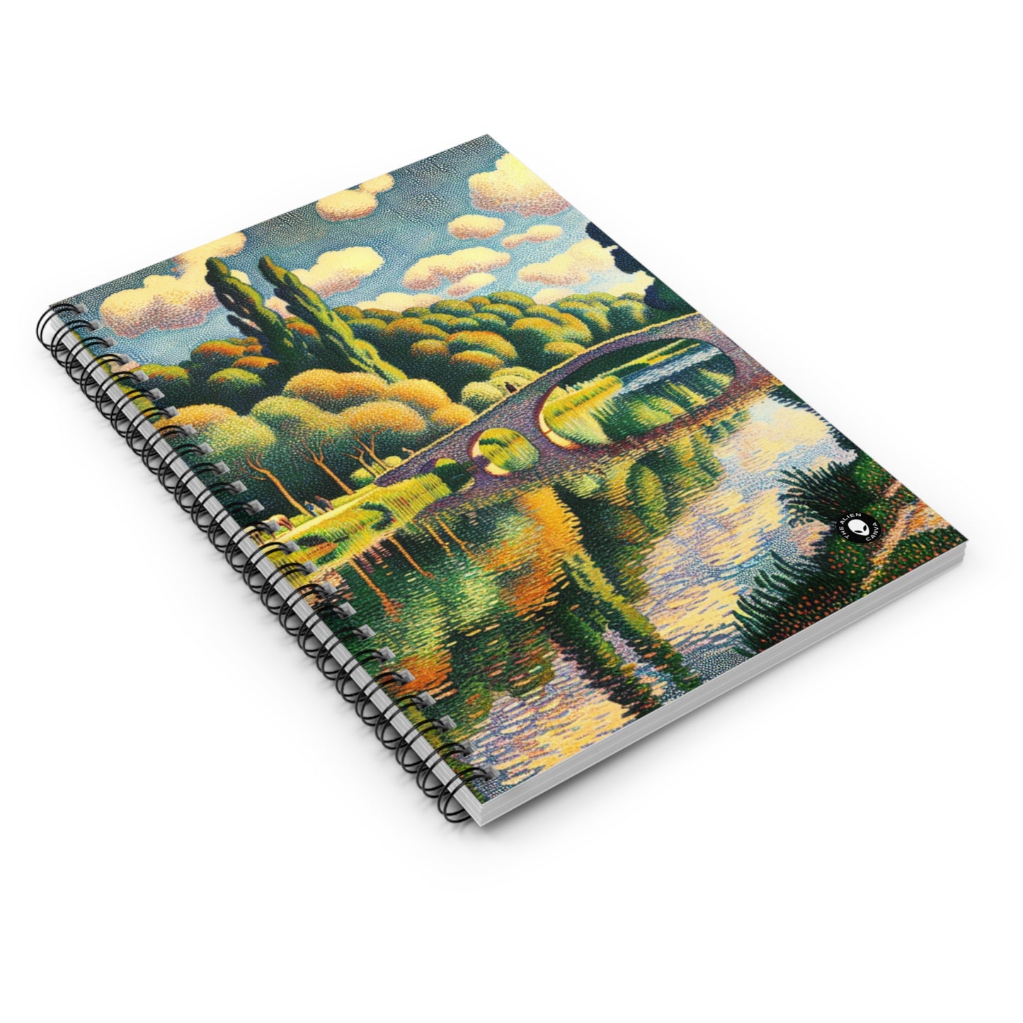 "Coucher de soleil tranquille : un paysage pointilliste" - The Alien Spiral Notebook (Lined Line) Pointillisme