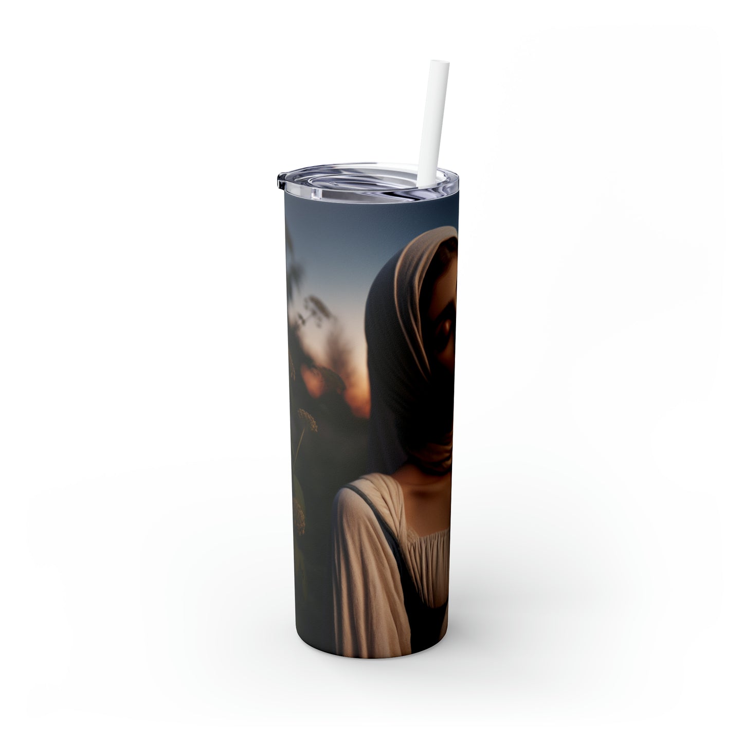 "Glow of the Golden Sunset" - The Alien Maars® Skinny Tumbler with Straw 20oz Romanticism