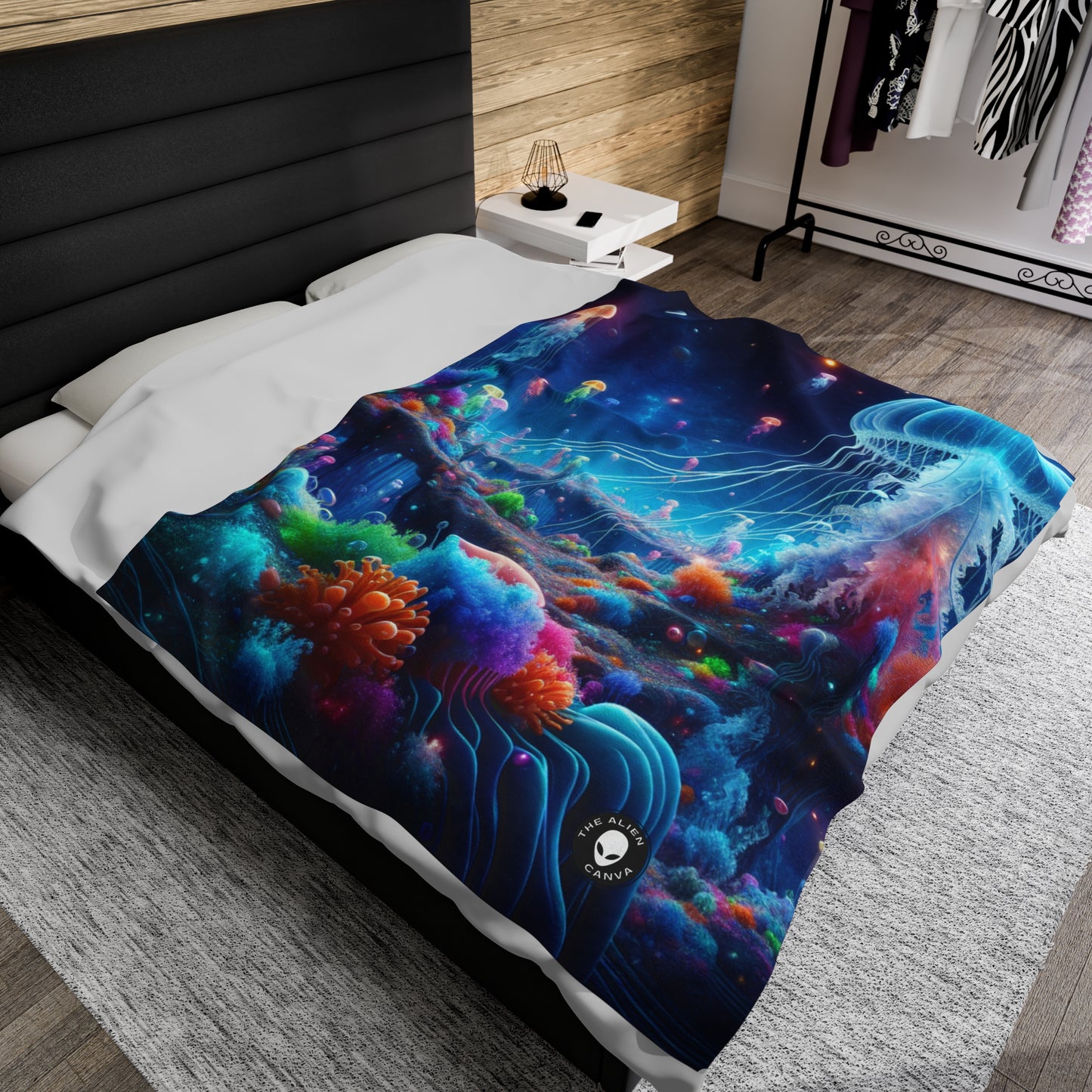 "Neon Jellyfish Fantasia: A Surreal Underwater Odyssey" - The Alien Velveteen Plush Blanket