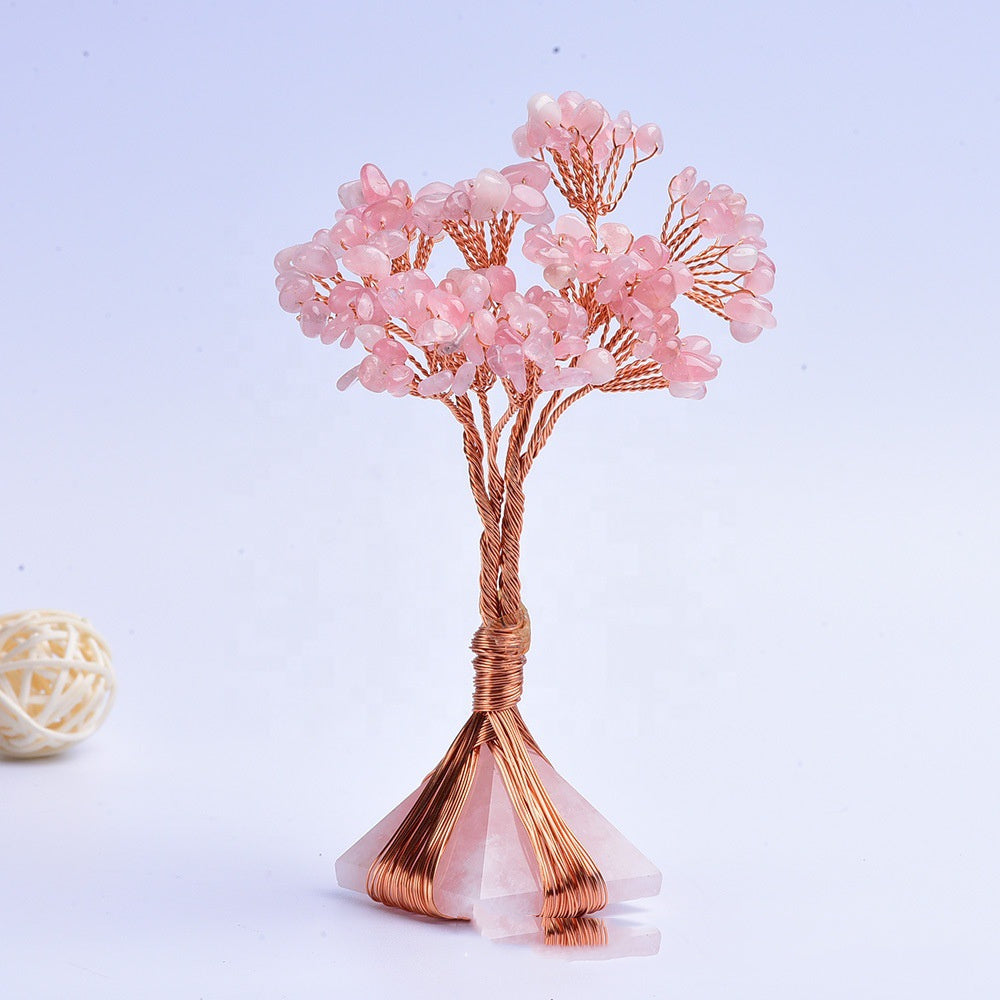 Arbre d'argent en cristal de guérison avec Base de pyramide d'améthyste de rêve, décoration de maison et de bureau pour la richesse et la chance