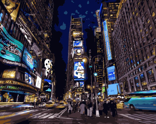 Pintura digital nocturna de la ciudad de Nueva York, lienzo para sala de estar, pintura mural