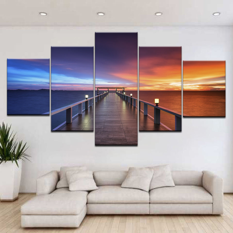 Affiche murale imprimée, décor de maison, beau pont de coucher de soleil, peinture de paysage naturel, images de lac