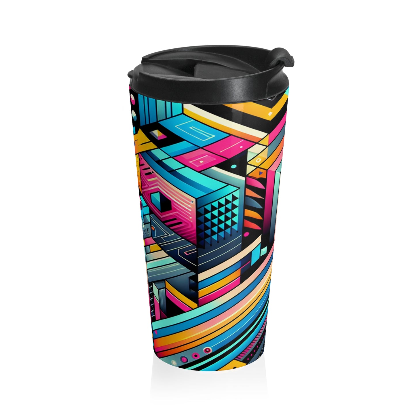 Neon Geometry - The Alien Stainless Steel Travel Mug Digital Art Style