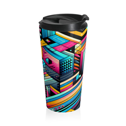 Neon Geometry - The Alien Stainless Steel Travel Mug Digital Art Style