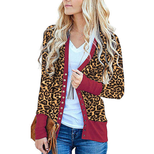 Leopard print single-row coat