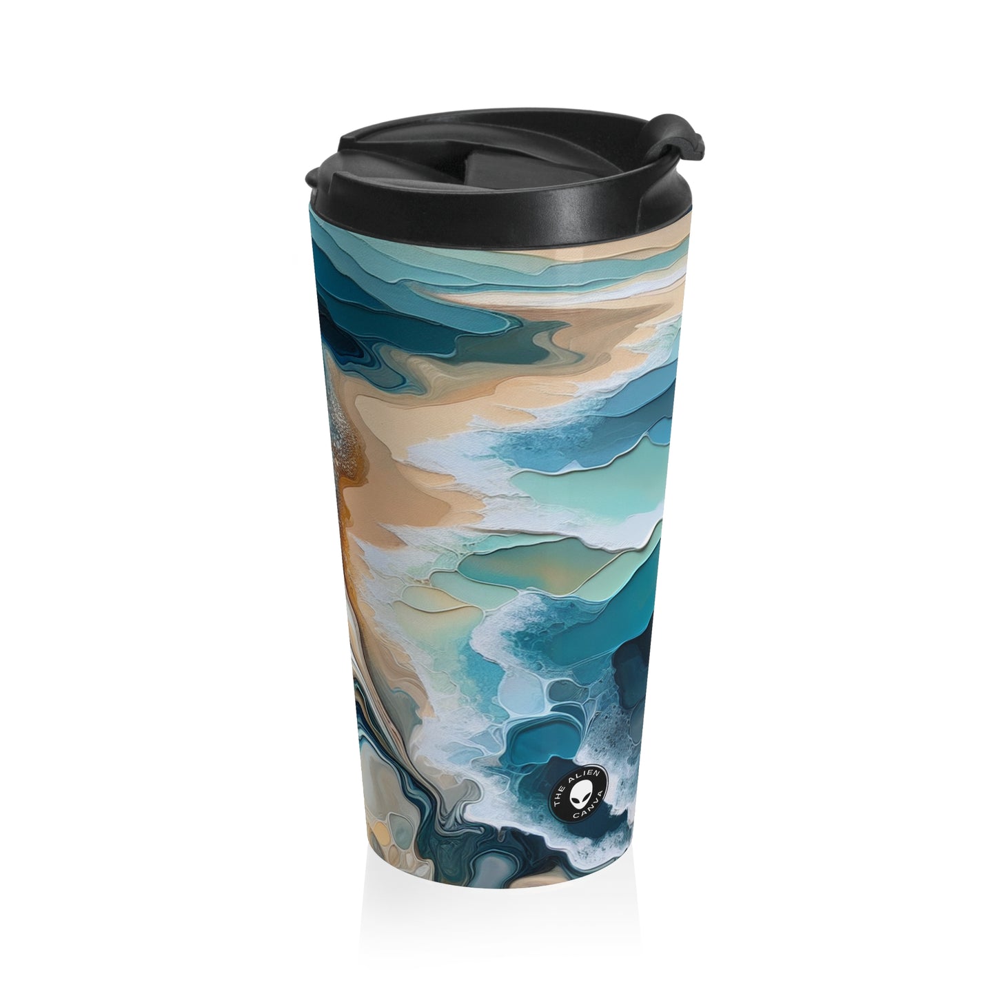 "Una vista a la playa a través de una concha marina" - The Alien Taza de viaje de acero inoxidable Vertido acrílico