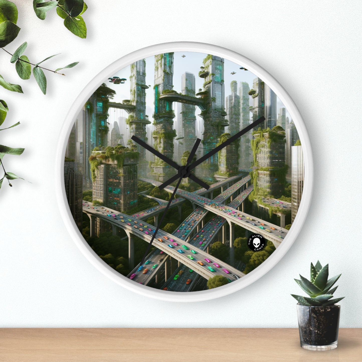 "Utopía futurista: naturaleza y tecnología en armonía" - El reloj de pared alienígena