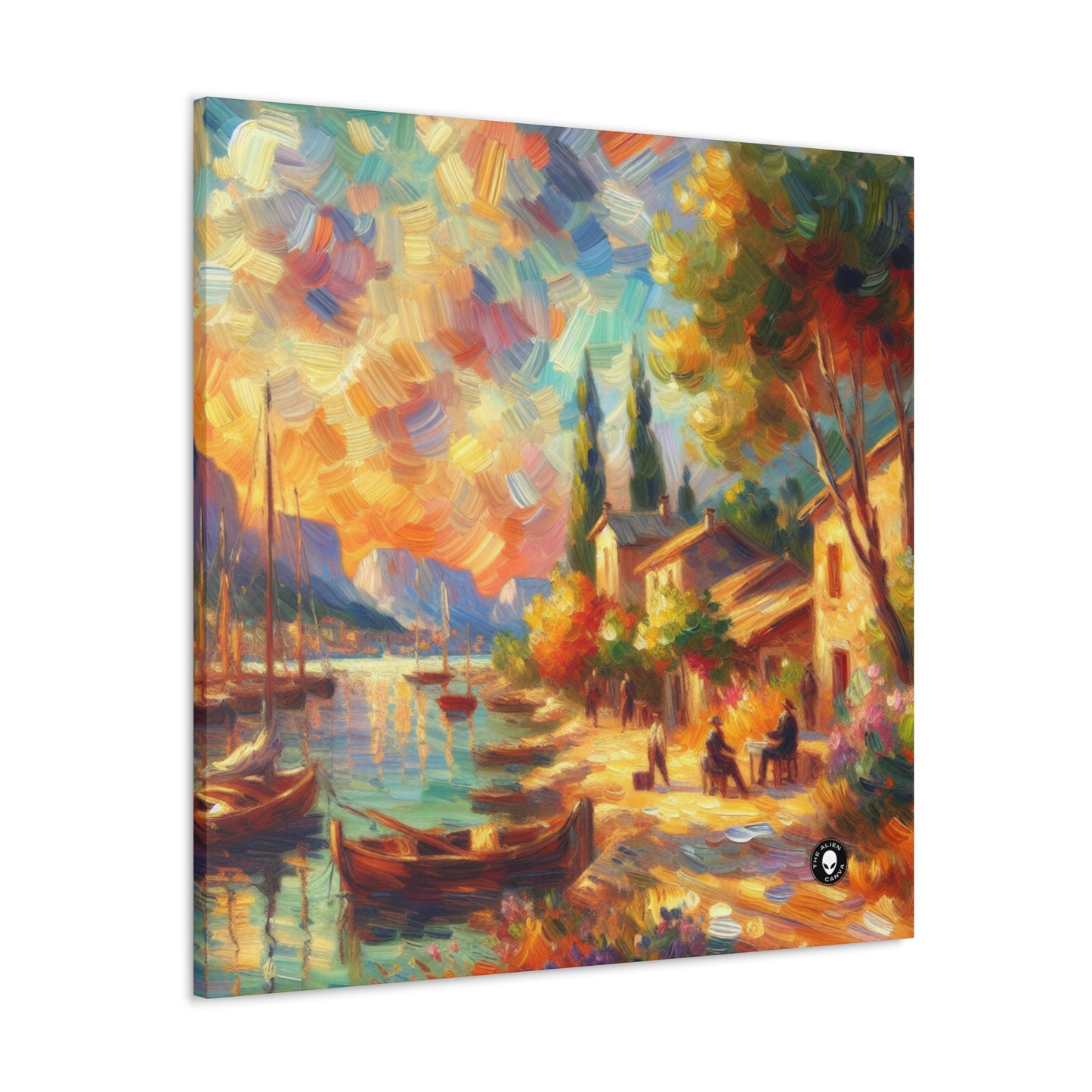 Anochecer dorado: un sereno paseo impresionista junto al agua - The Alien Canva Impressionism