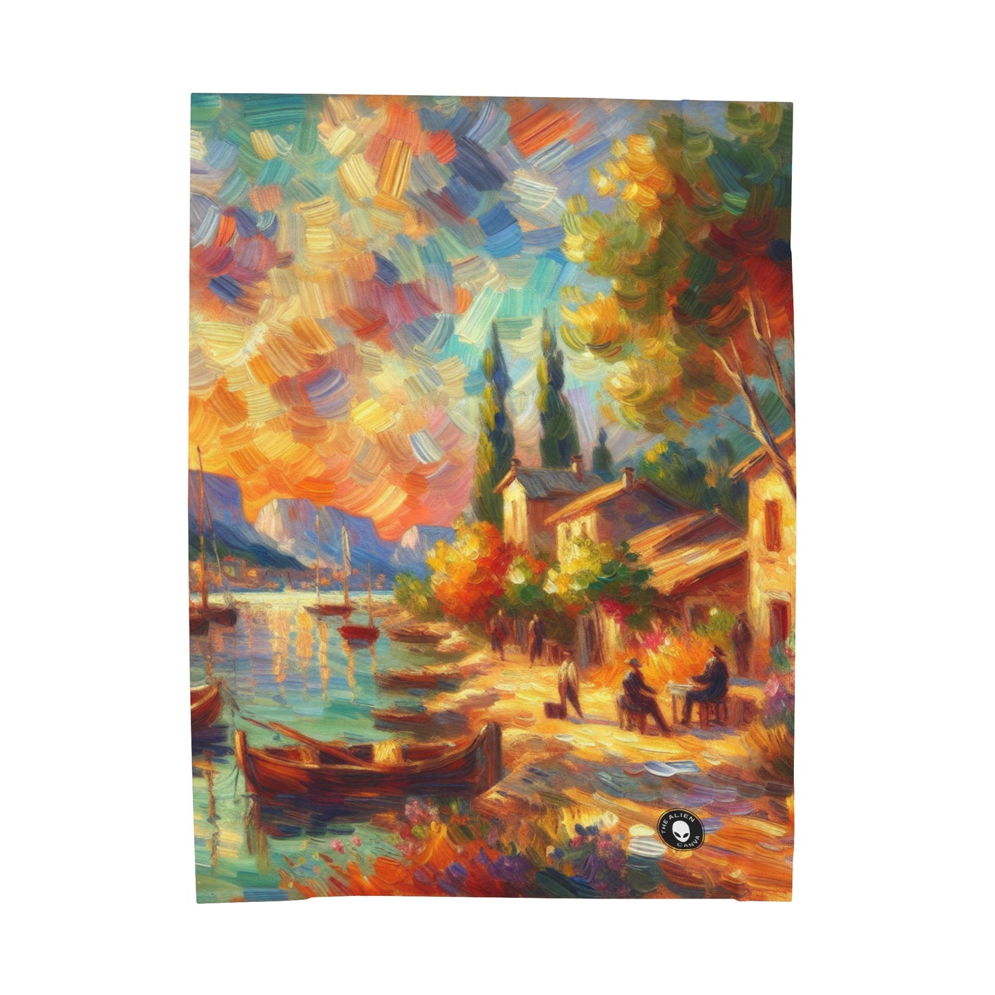 Anochecer dorado: un sereno paseo impresionista junto al agua - The Alien Velveteen Plush Blanket Impressionism