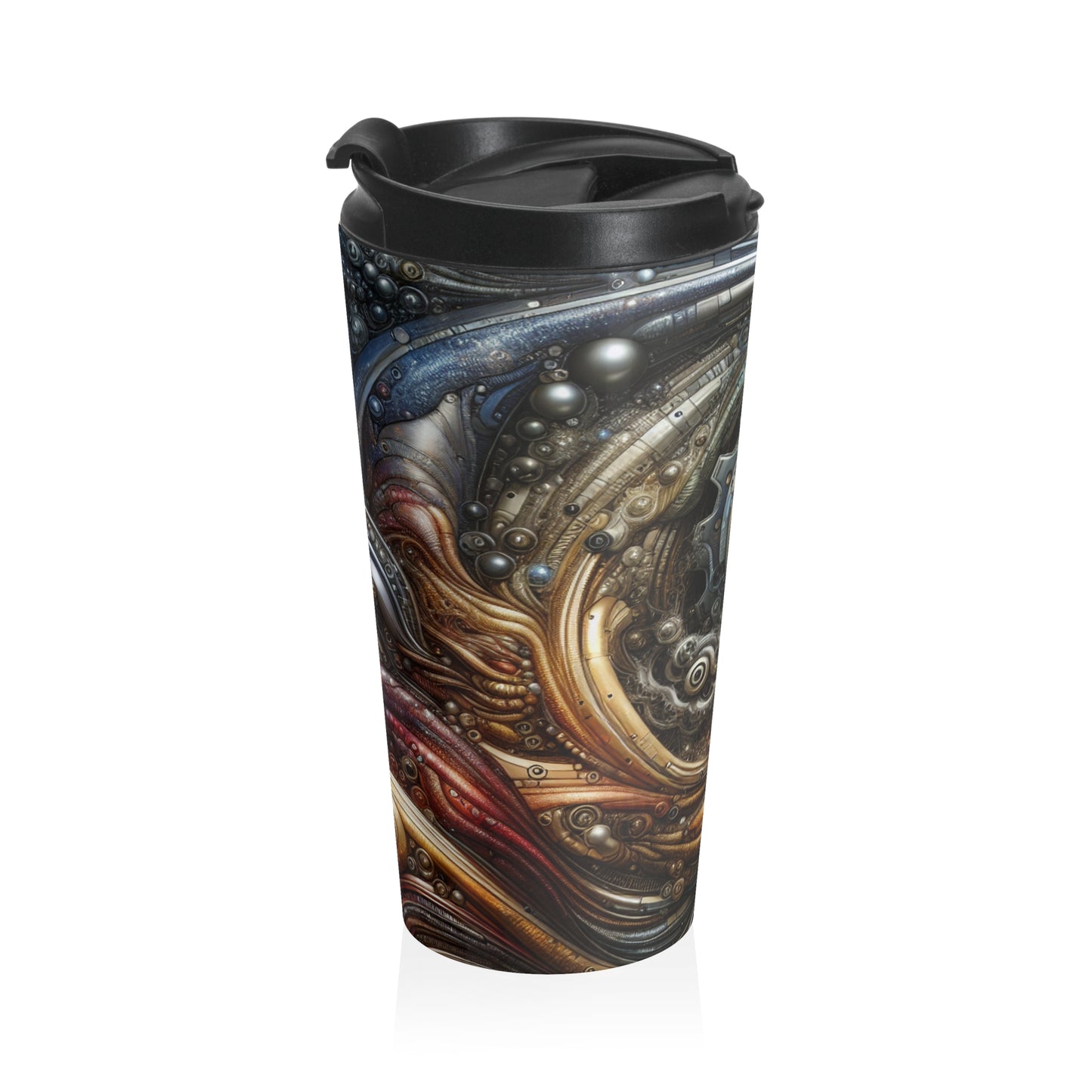 "Bio-Mech Cityscape: Harmonious Fusion" - The Alien Stainless Steel Travel Mug Bio-mechanical Art