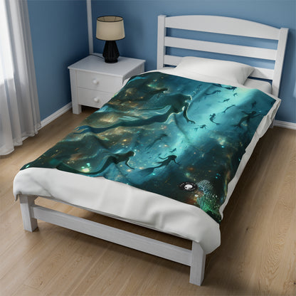 "Enchantment Below: A Bioluminescent Underwater Metropolis" - The Alien Velveteen Plush Blanket