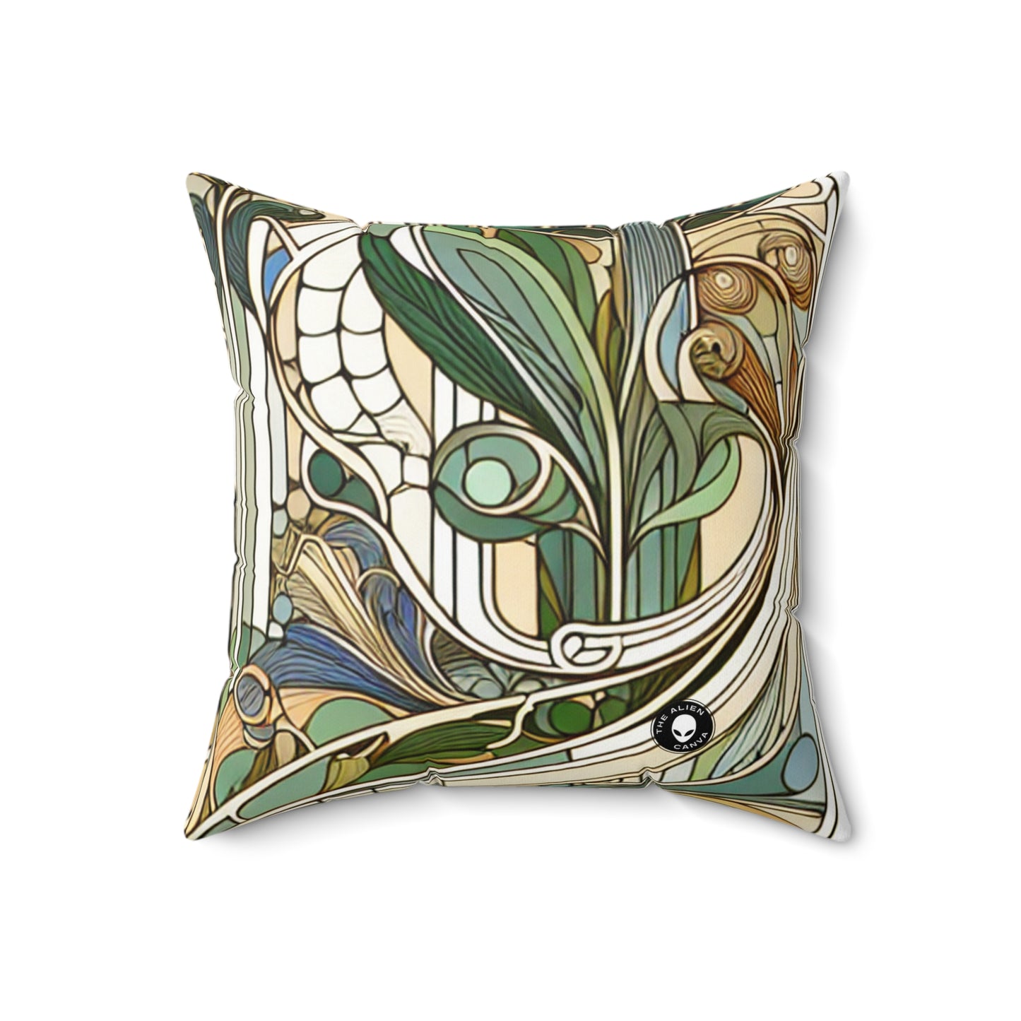 "Moonlit Enchantment: A Mystical Serenade in Art Nouveau"- The Alien Spun Polyester Square Pillow Art Nouveau