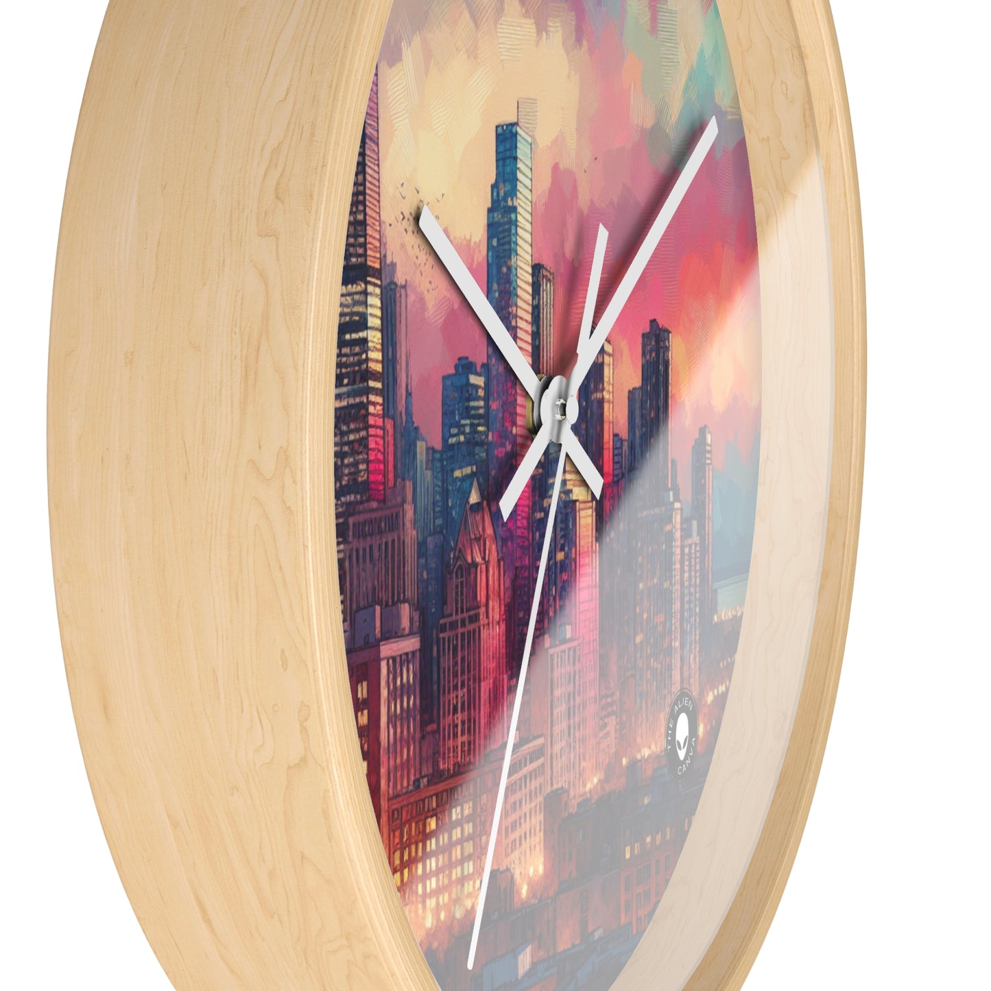 "Dusky Reflections: City Skyline at Sunset" - The Alien Wall Clock