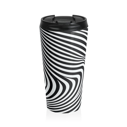 "Ola de ilusión óptica" - La taza de viaje alienígena de acero inoxidable estilo Op Art